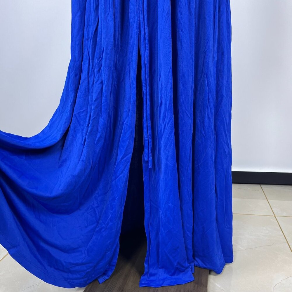 NWOT Farm Rio V Neckline Ruched Blue Maxi Dress Long Sleeves Size M - Picture 6 of 12